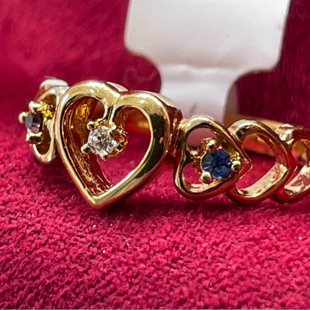 Gold Tone seventh Heart CZ Ring Purple Blue Clear Stone Size 6.75 - Picture 5 of 16